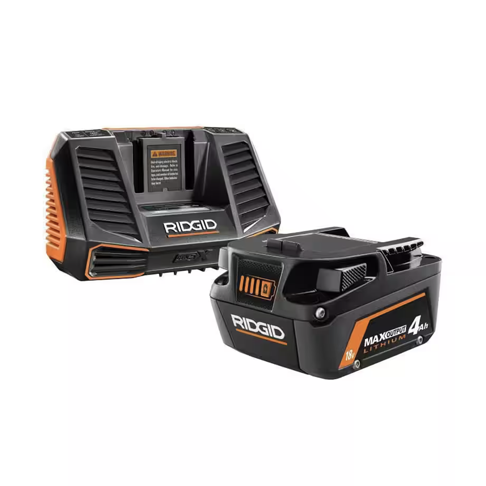 RIDGID 18V Lithium-Ion MAX Output 4.0 Ah Battery and Charger Starter Kit (AC9540)