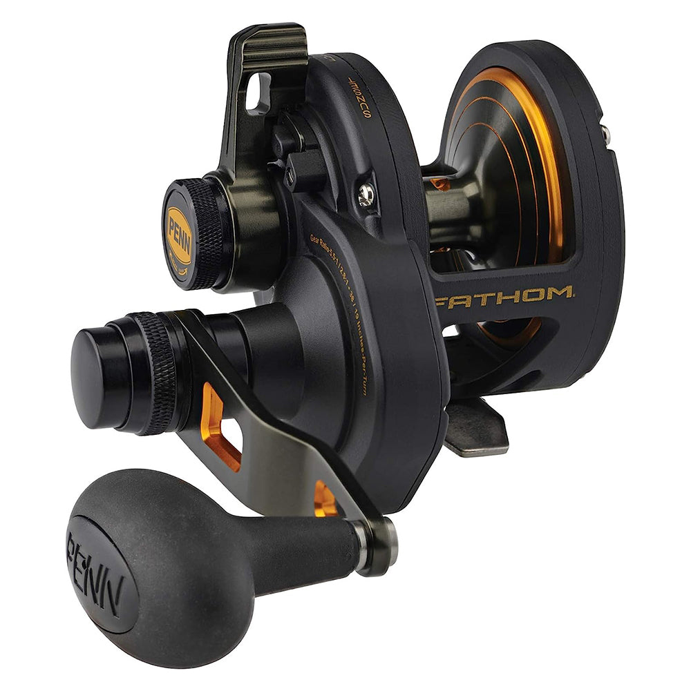 PENN Fishing Penn Fathom Lever Drag 2 Speed Conventional Fishing Reel, Black Gold, 15XN (FTH15XNLD2)