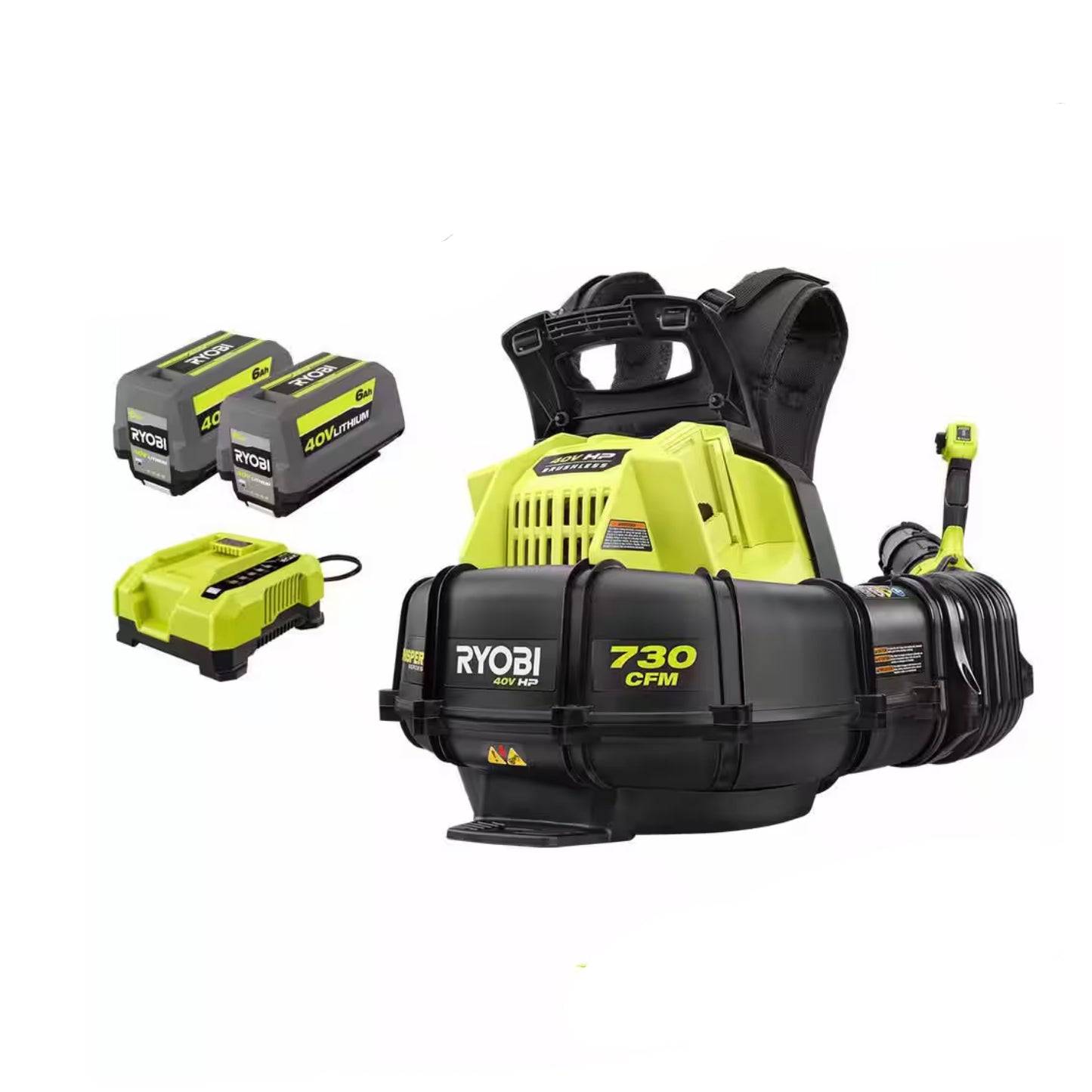 RYOBI 40V HP Brushless Whisper Series 165 MPH 730 CFM Cordless Battery Backpack Blower with (2) 6.0 Ah Batteries and Charger (RY404170VNM)