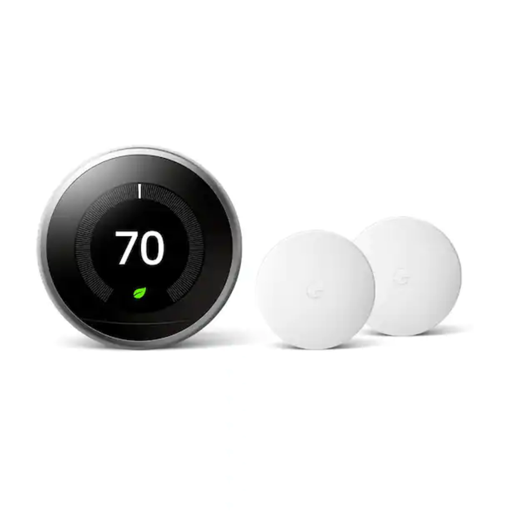 Google Nest Wi-Fi Smart Learning Thermostat and Nest Temperature Sensor 2 Pack - Stainless Steel