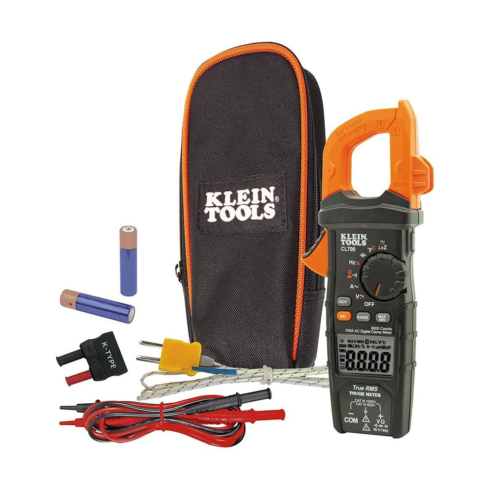 Klein Tools CL700 Autoranging Digital Clamp Meter, TRMS 600Amp, AC/DC Volts, Current, LoZ, Continuity, Frequency, NCVT, Temp, More, 1000V