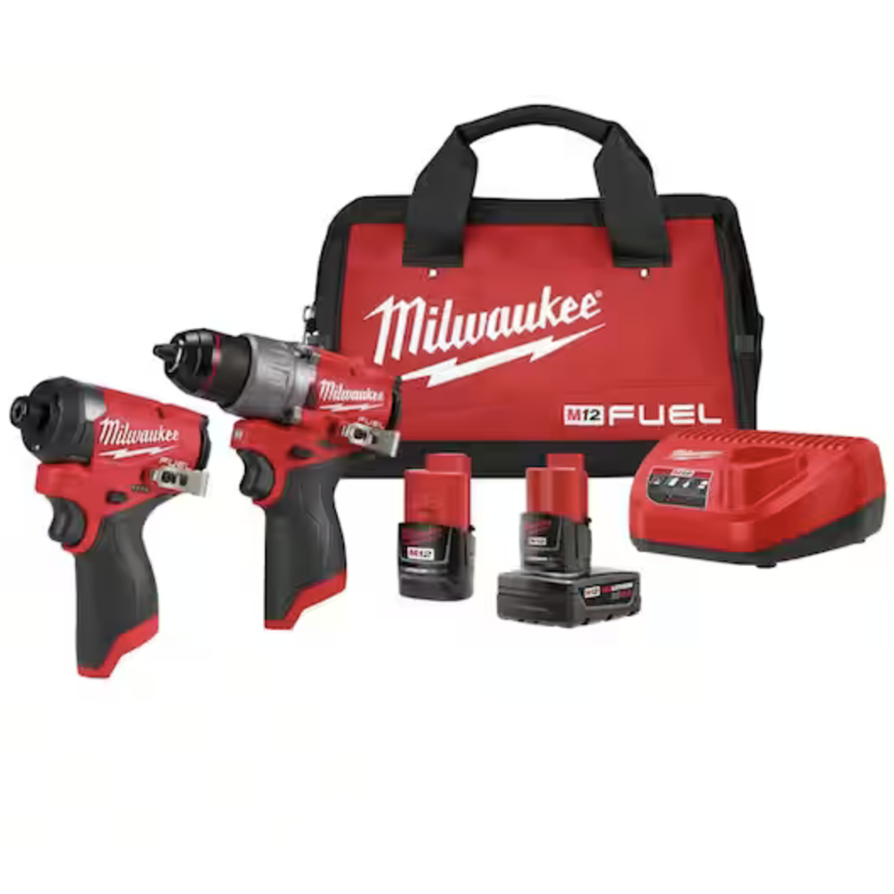 Milwaukee M12 FUEL 12-Volt Lithium-Ion Brushless Cordless Hammer Drill and Impact Driver Combo Kit w/2 Batteries and Bag (2-Tool) (3497-22)