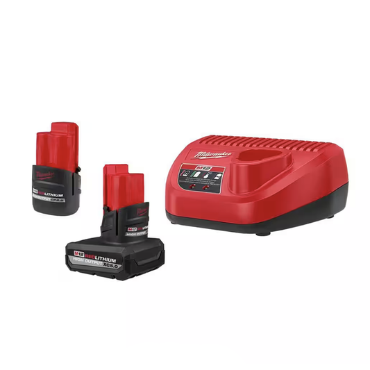 Milwaukee M12 12-Volt Lithium-Ion High Output 5.0 Ah and 2.5 Ah Battery Packs and Charger Starter Kit (48-59-2452S)