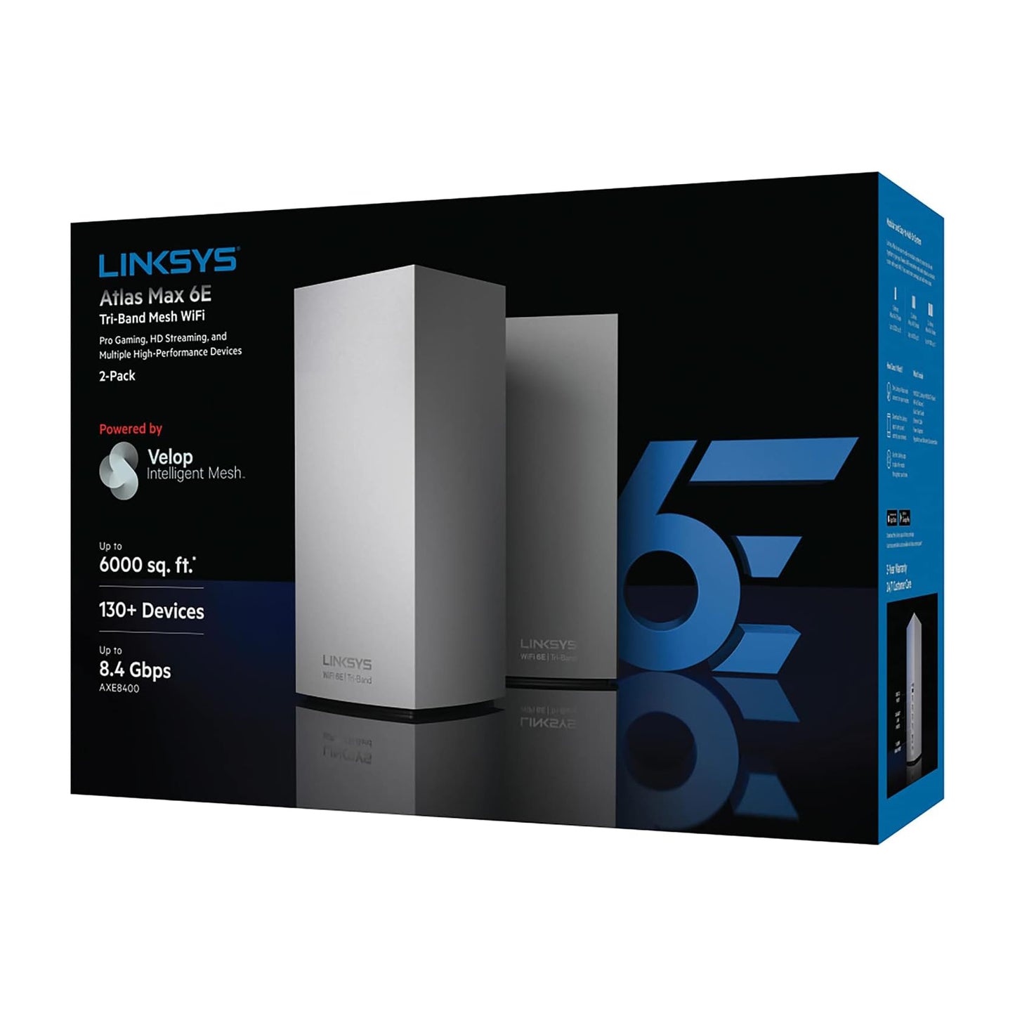 Linksys MX8502-AMZ Wi-Fi 6E Tri-Band Mesh Routers, 2-Pack