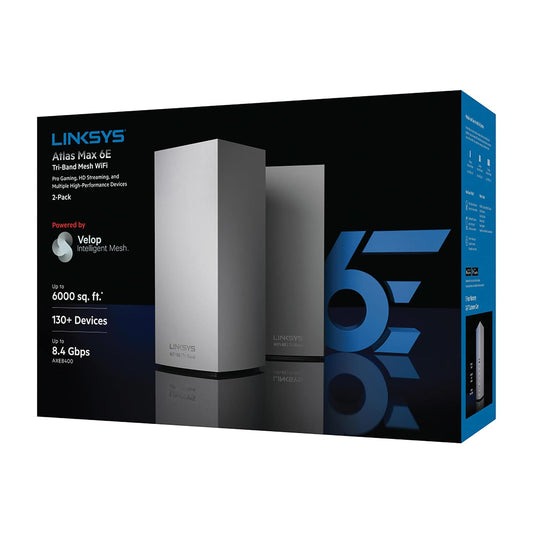 Linksys MX8502-AMZ Wi-Fi 6E Tri-Band Mesh Routers, 2-Pack