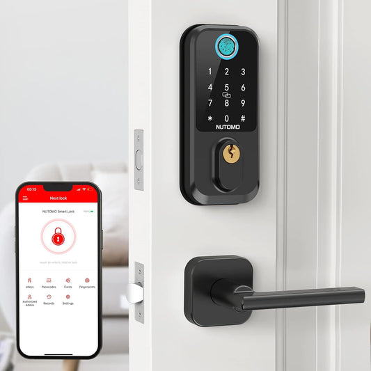 NUTOMO Keyless Fingerprint Entry Door Lock with Handle, Electronic Deadbolt Digital Keypad for Home
