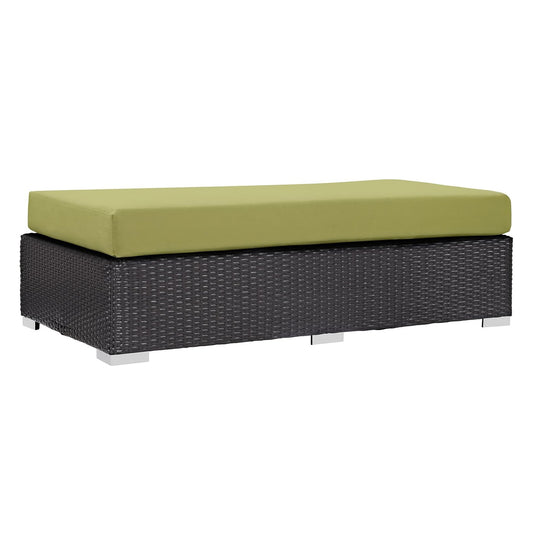 Modway Convene Wicker Rattan Outdoor Patio Rectangle Ottoman in Espresso Peridot (EEI-1847-EXP-PER-Y), 12"D x 56.5"W x 17.5"H