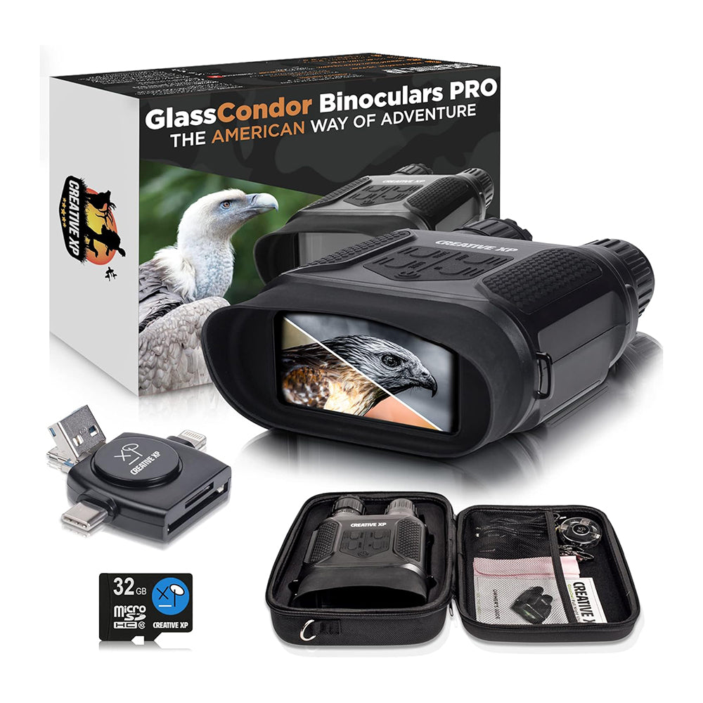 CREATIVE XP Pro Night Vision Binoculars - Digital Infrared, 4" Screen, 2X Zoom - Essential Deer Hunting Accessories, Tactical Gear, Security Goggles, Military Grade - 32GB Card, Neck Strap, Case