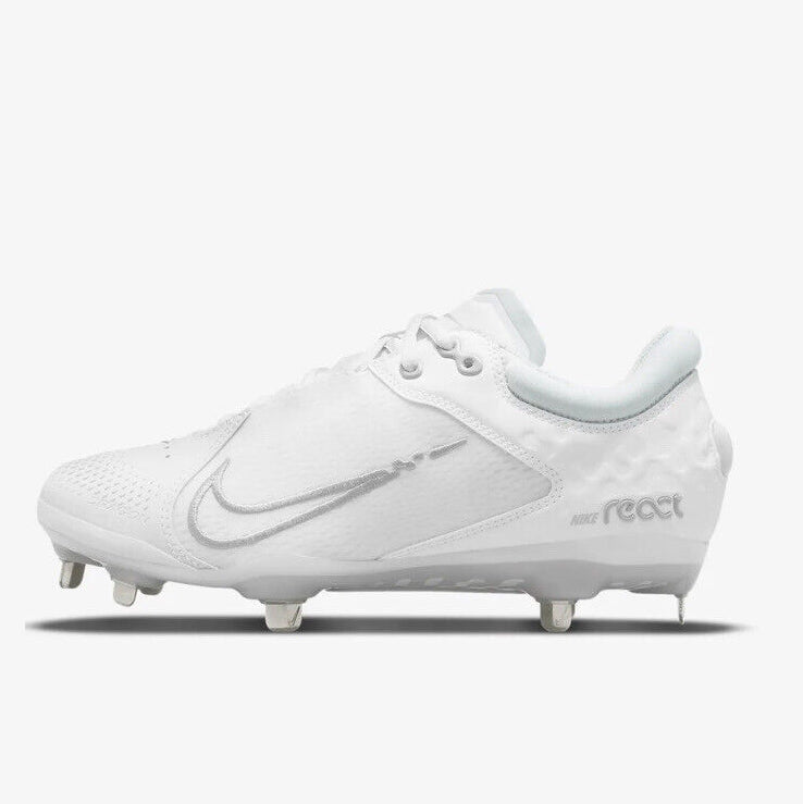 Nike Women's Hyperdiamond 4 Elite Metal Fastpitch Softball Cleats (CZ5917-100) White / Wolf Grey-Pure Platinum - US Women's 8.5