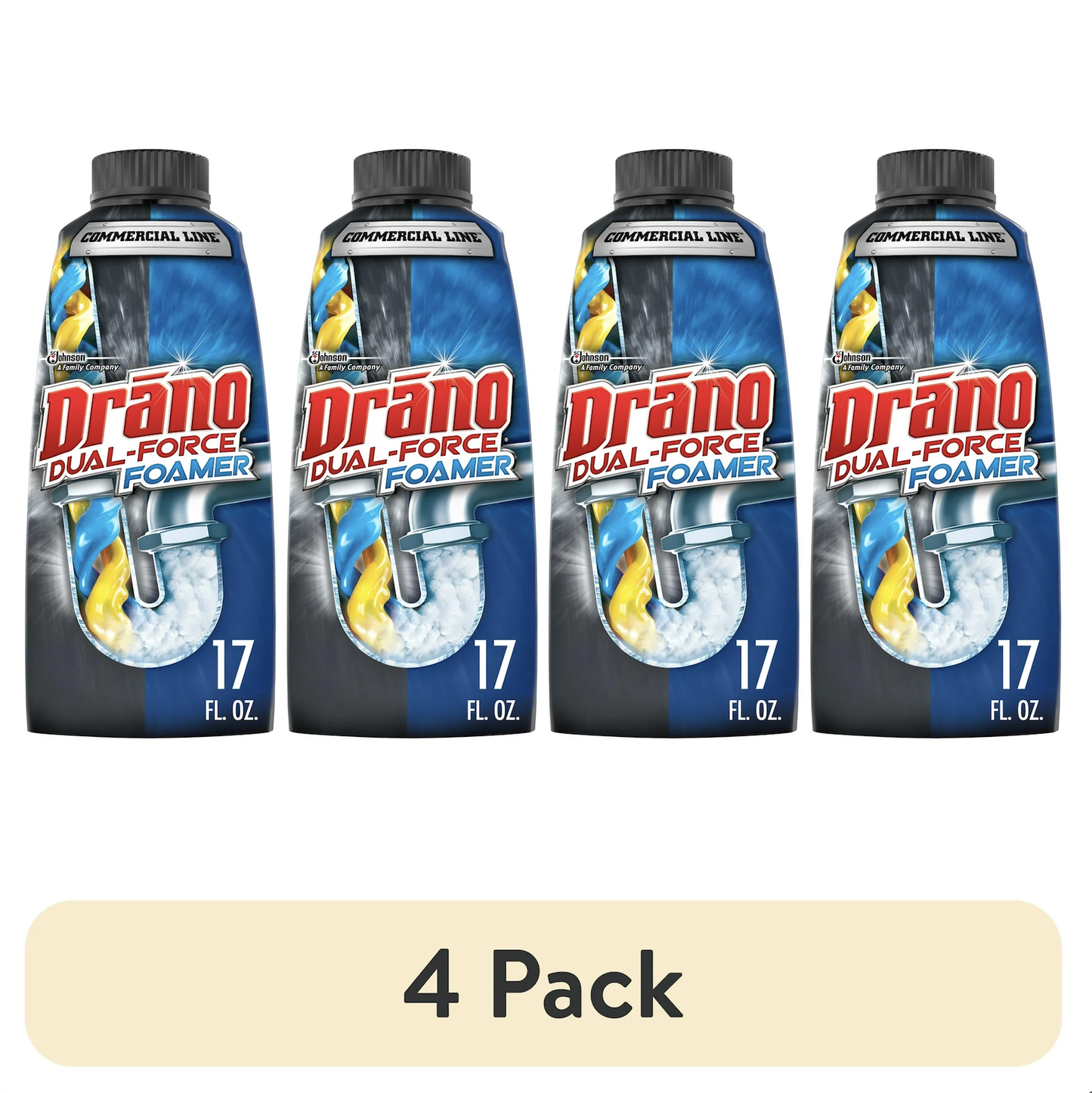 Drano Dual-Force Foamer, Drain Clog Remover, Commercial Line, 17 oz (4 Pack)