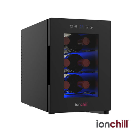 Ionchill 6-Bottle Wine Cooler, New Standard Door Mini Fridge with Wine Rack and Temp. Control, 9.75in (8752WM)