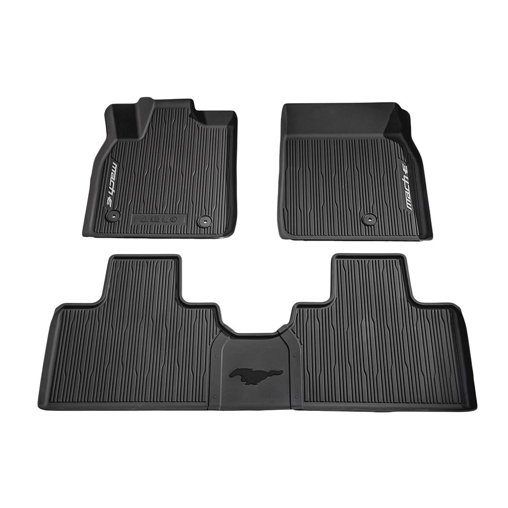 Ford Mustang Mach-E 2021-2023 Black 4pc All Weather Floor Liner Tray with Pony Logo