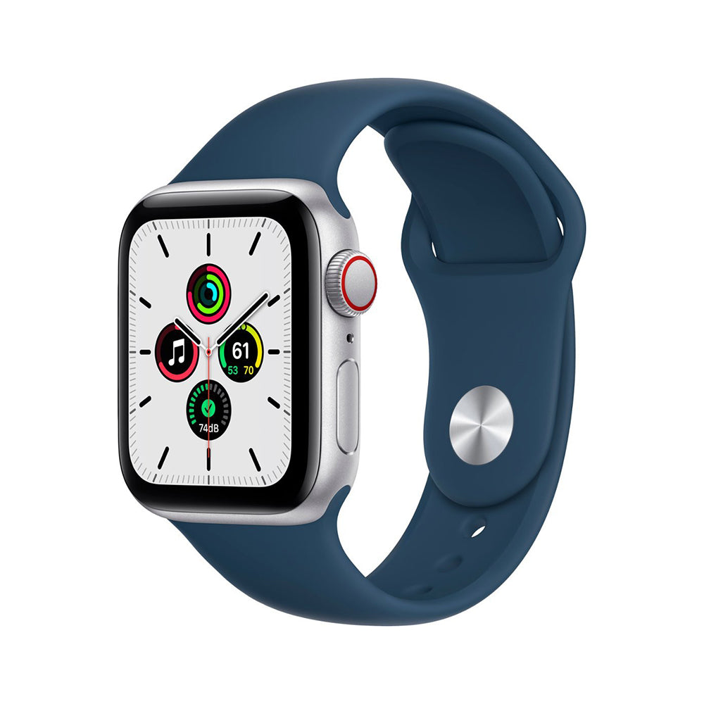 Apple Watch SE (1st Generation GPS + Cellular) 40mm Silver Aluminum Case with Abyss Blue Sport Band (MKQL3LL/A)
