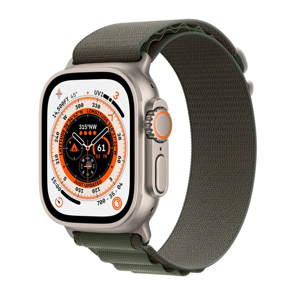 Apple Watch Ultra (GPS + Cellular) 49mm Titanium Case with Green Alpine Loop (MQEW3LL/A)