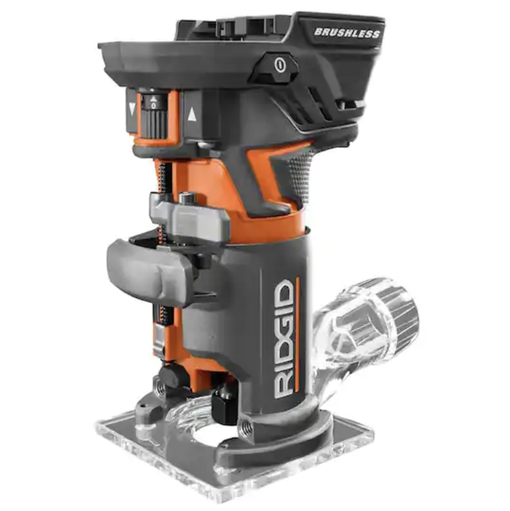 RIDGID 18V OCTANE Brushless Cordless Compact Fixed Base Router with 1/4 in. Bit, Round and Square Bases and Collet Wrench (R860443B)