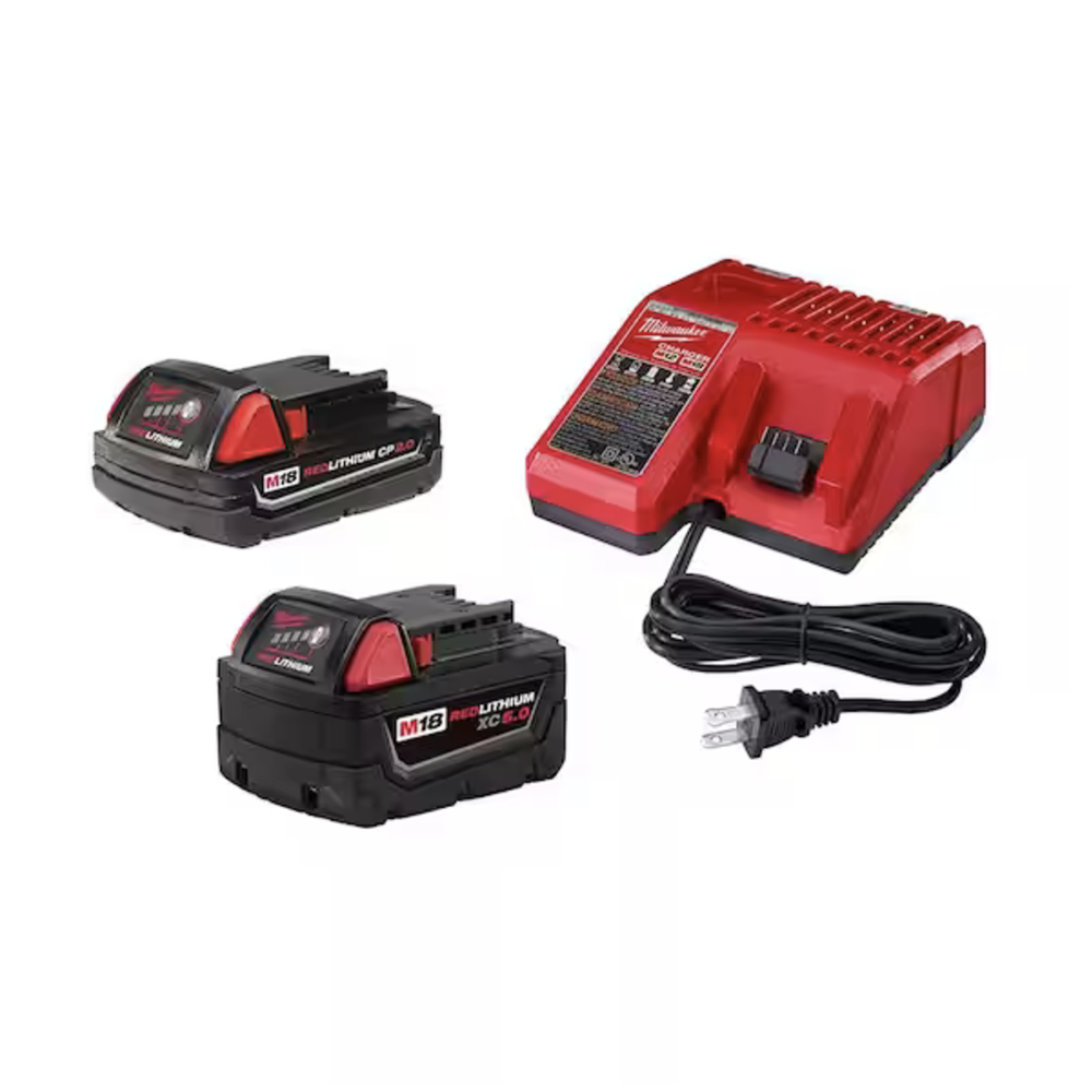 Milwaukee M18 18-Volt Lithium-Ion Starter Kit with One 5.0 Ah and One 2.0 Ah Battery and Charger (48-59-1852)