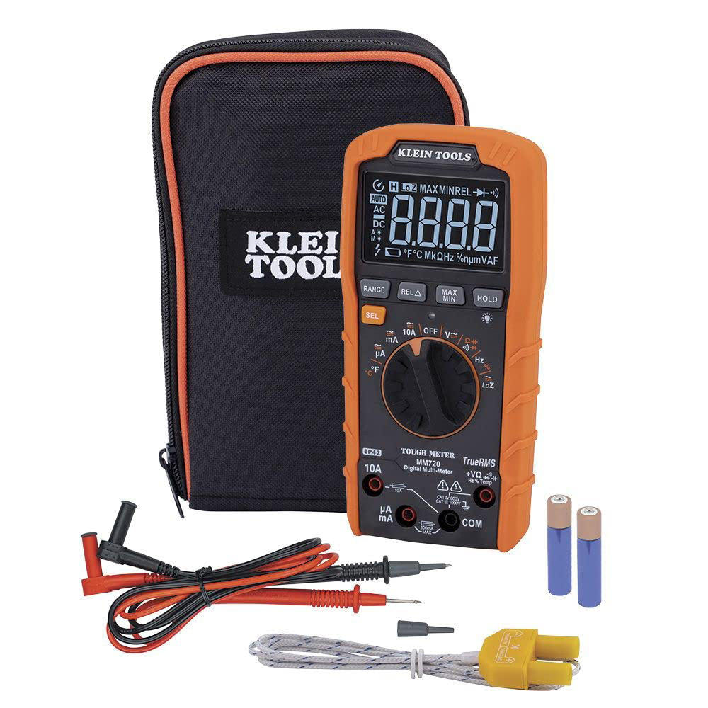Klein Tools 1000-Volt Digital Multi-Meter, TRMS Auto-Ranging, Temp, Low Impedance (MM720)