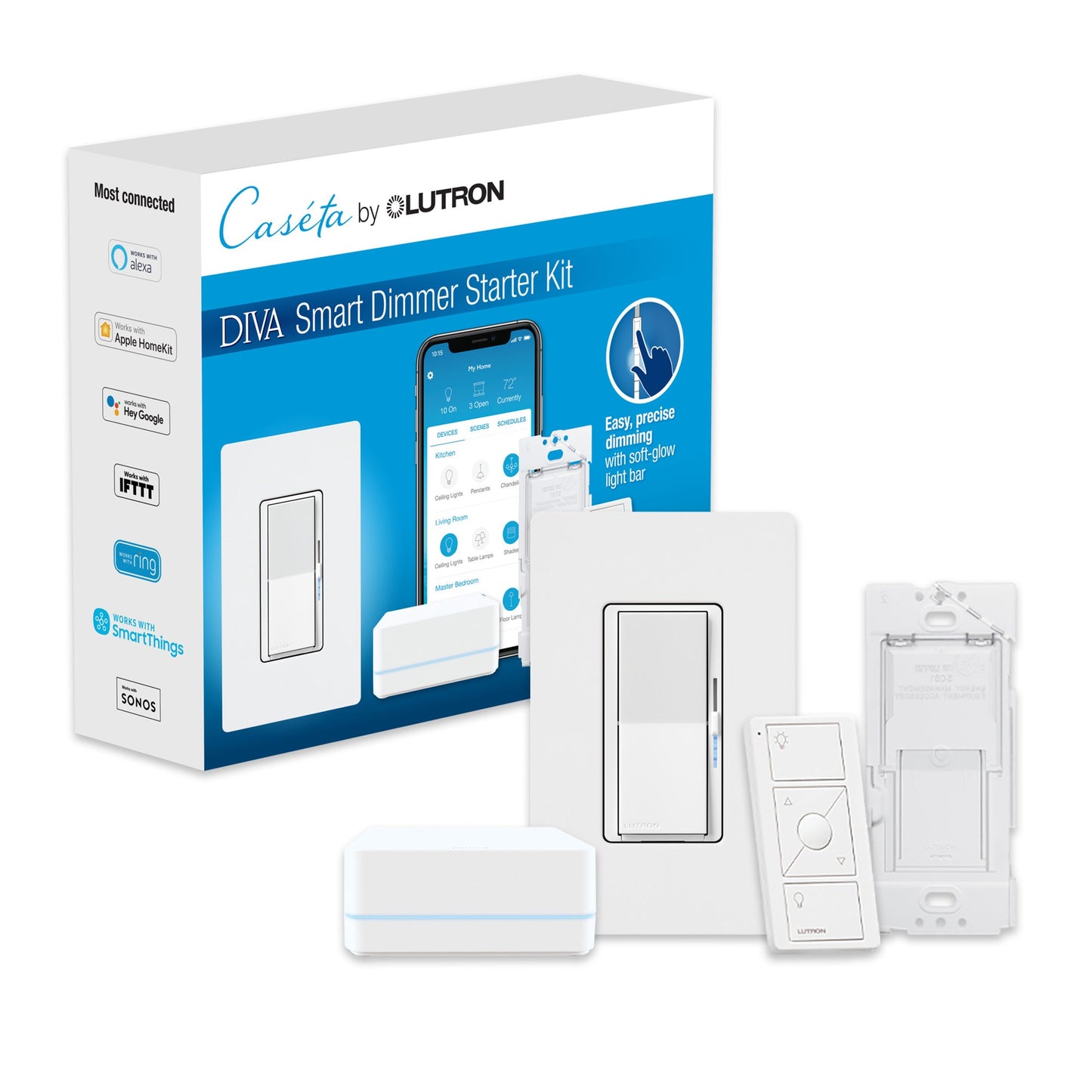 Lutron Diva Smart Dimmer Switch Starter Kit for Caseta Smart Lighting, with Smart Hub and Pico Remote - Nyson Retail