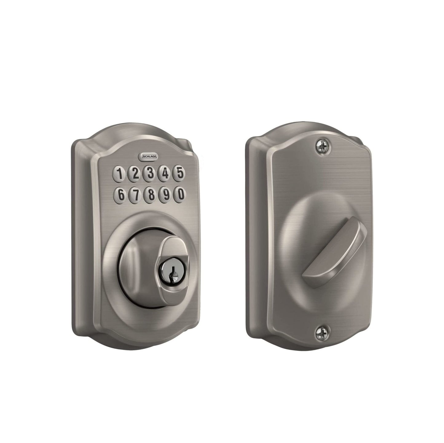 Schlage BE365 V CAM 619 Camelot Keypad Deadbolt, Electronic Keyless Entry Lock, Satin Nickel - Nyson Retail